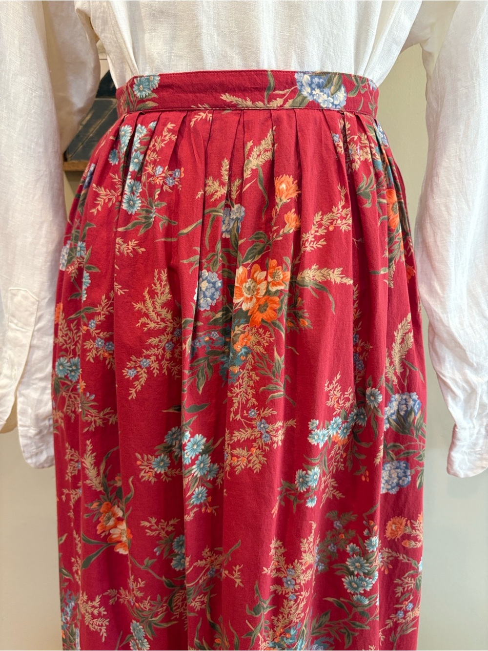 Vintage Lauren Ralph Lauren Red Cotton Floral Prairie Maxi Skirt sz Medium / 12 - Picture 8 of 12